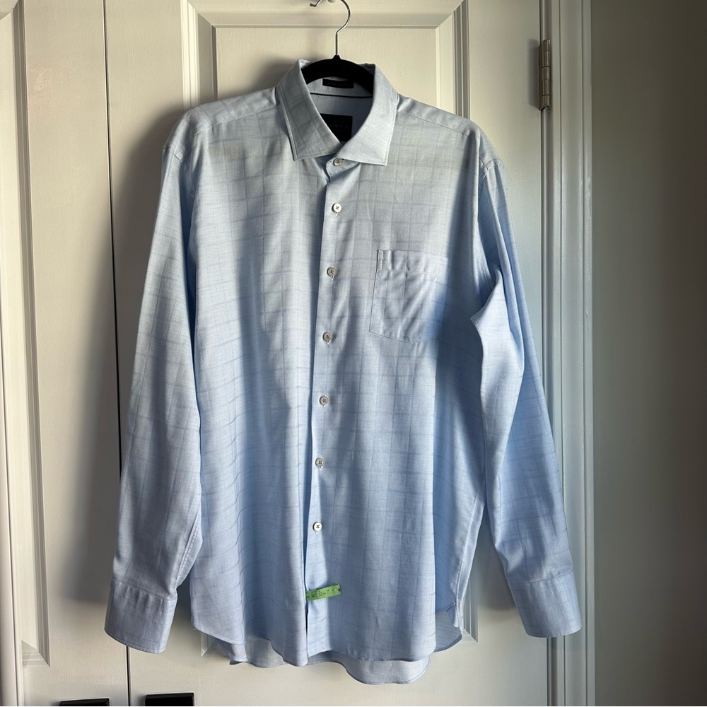 Calder Carmel Men’s Cotton Plaid Long Sleeve Button Down Shirt Blue (Size L)